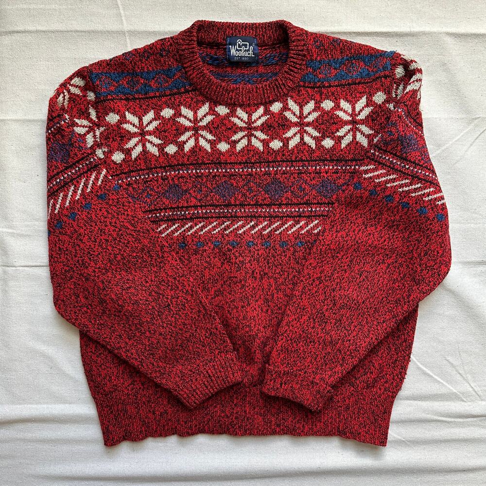 Woolrich Vintage Red Marled Wool Nordic Sweater Size Medium Excellent Condition